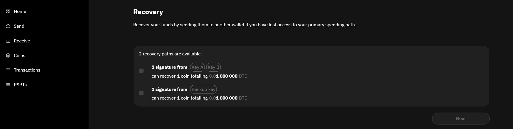 Recovery page - second path available